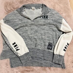 PINK Victoria's Secret Gray & Ivory Zip Hoodie